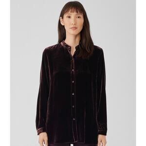 Eileen Fisher Mandarin Collar Button Down Long Sleeve Tunic Casis NWT XL